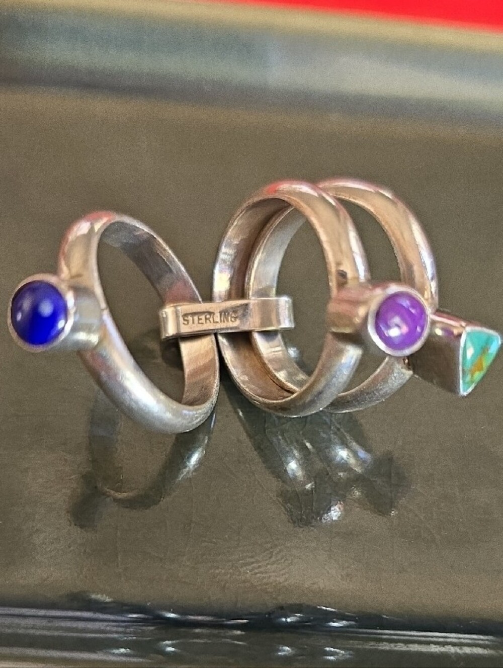 Sterling Silver Turquoise Lapis Sugilite Multi Band Statement Ring Sz 7 - Picture 6 of 11